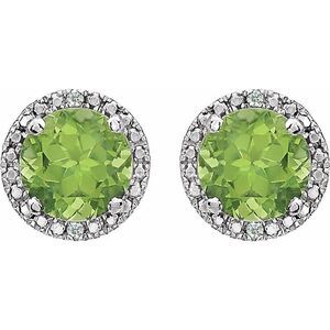 Sterling Silver, Peridot & .01 CTW Diamond 8mm Halo Style Earrings